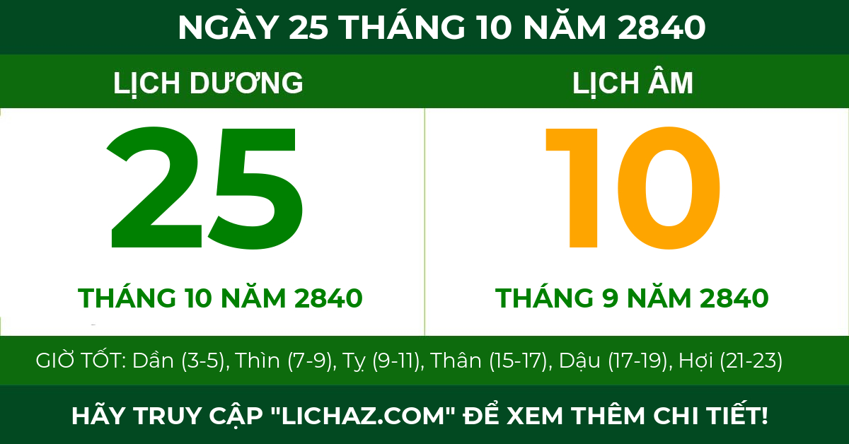lịch âm ngày 25 tháng 10 năm 2840