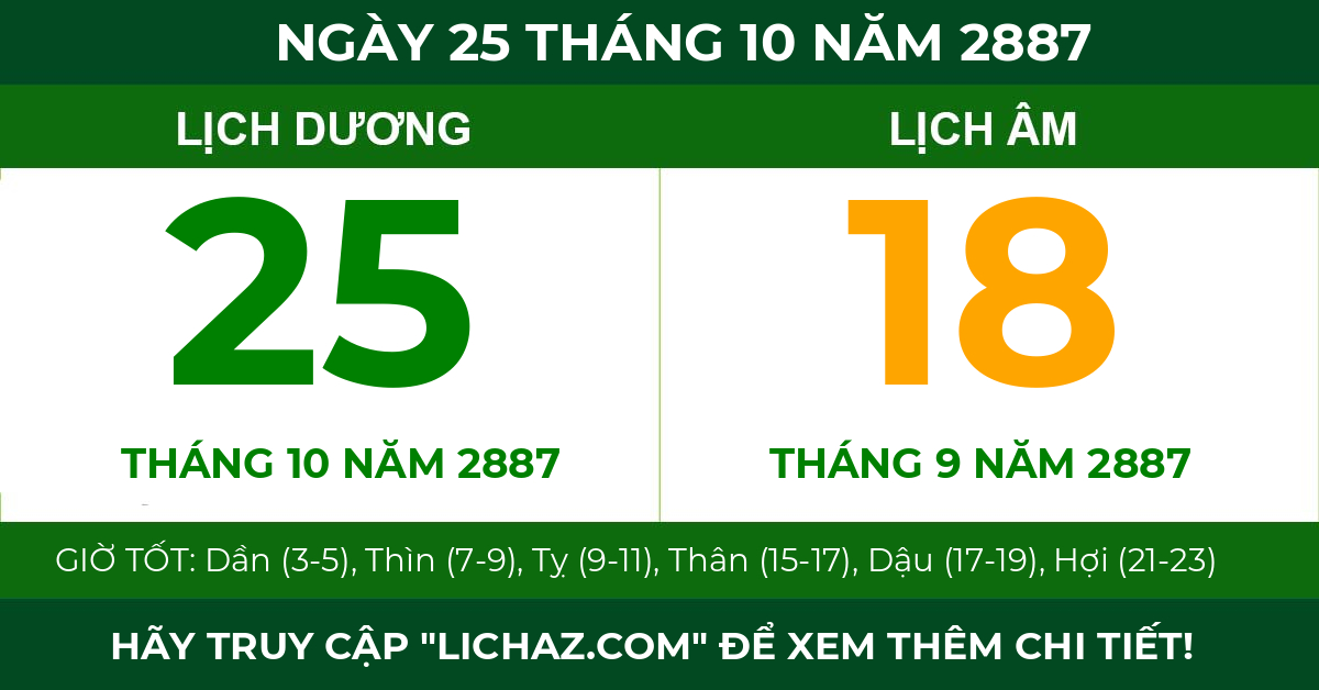lịch âm ngày 25 tháng 10 năm 2887