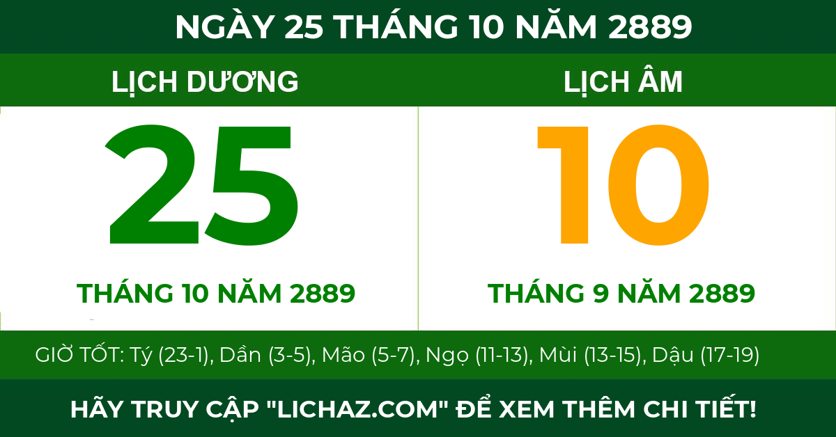 lịch âm ngày 25 tháng 10 năm 2889
