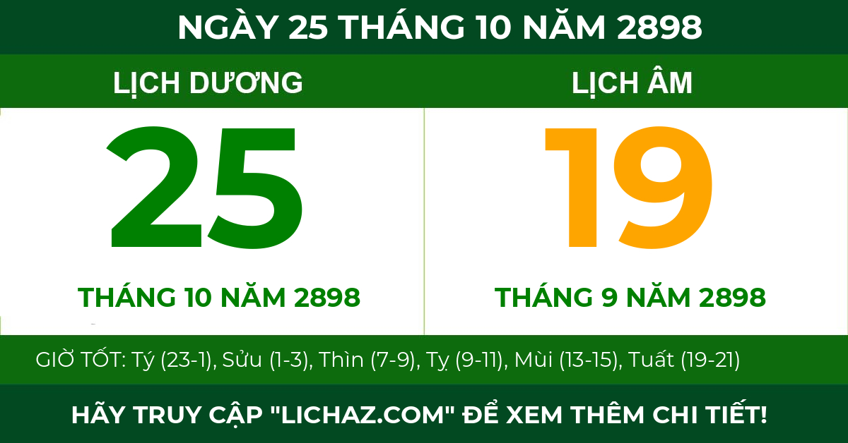 lịch âm ngày 25 tháng 10 năm 2898