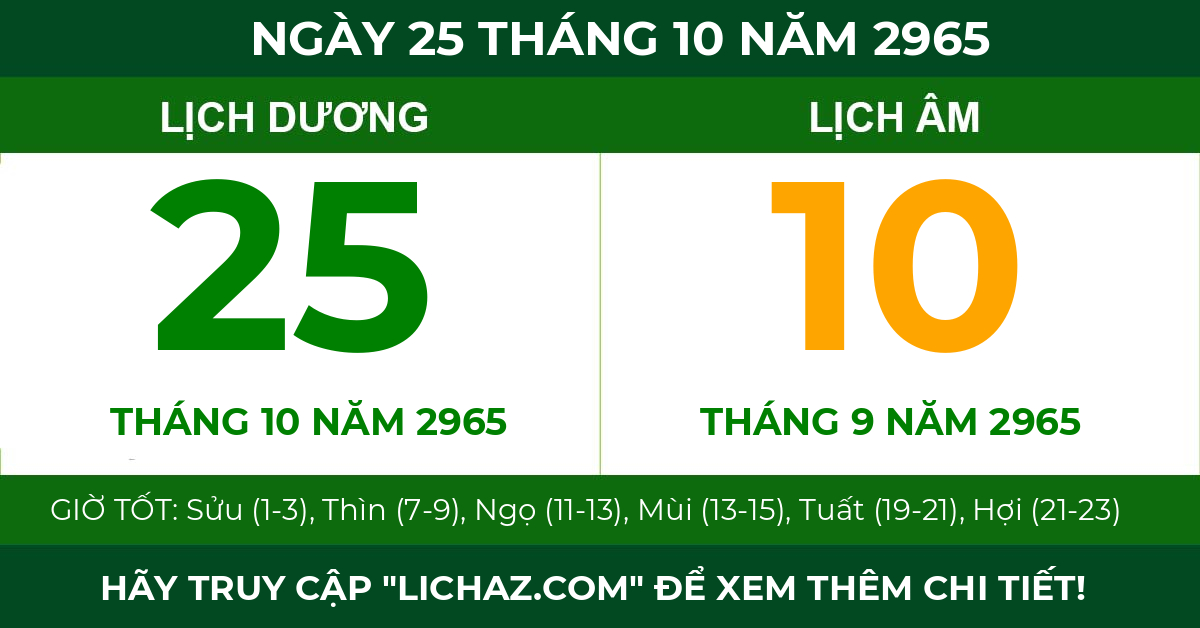 lịch âm ngày 25 tháng 10 năm 2965