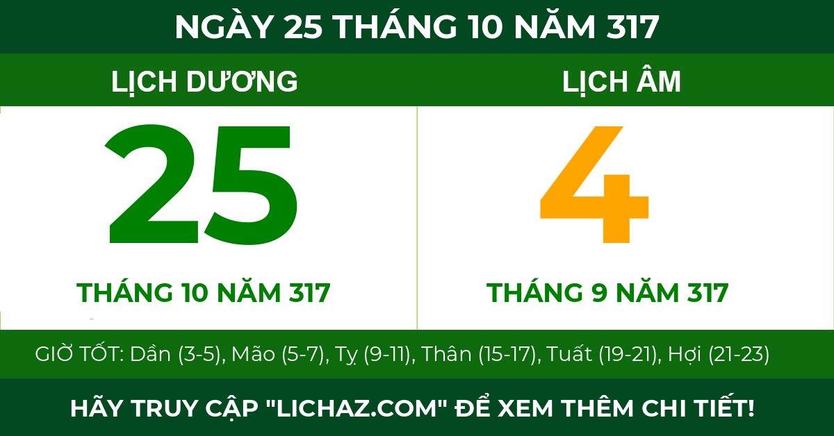 lịch âm ngày 25 tháng 10 năm 317