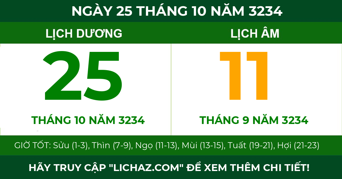 lịch âm ngày 25 tháng 10 năm 3234