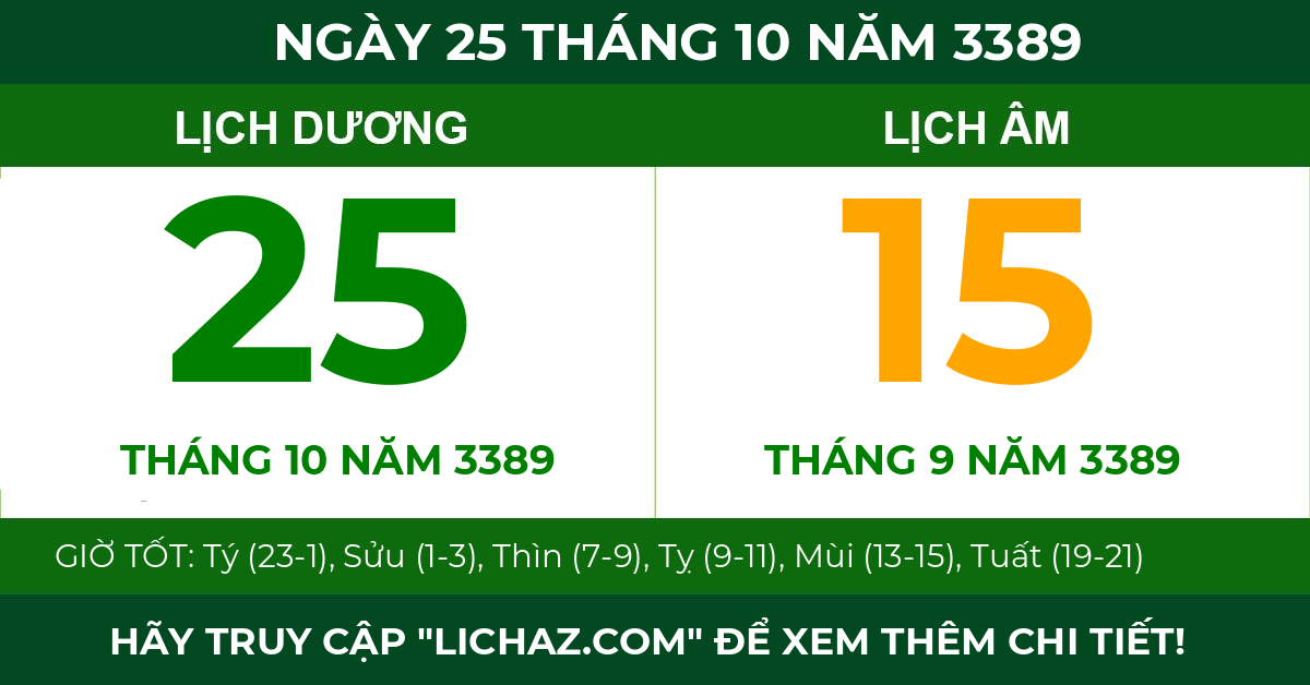 lịch âm ngày 25 tháng 10 năm 3389