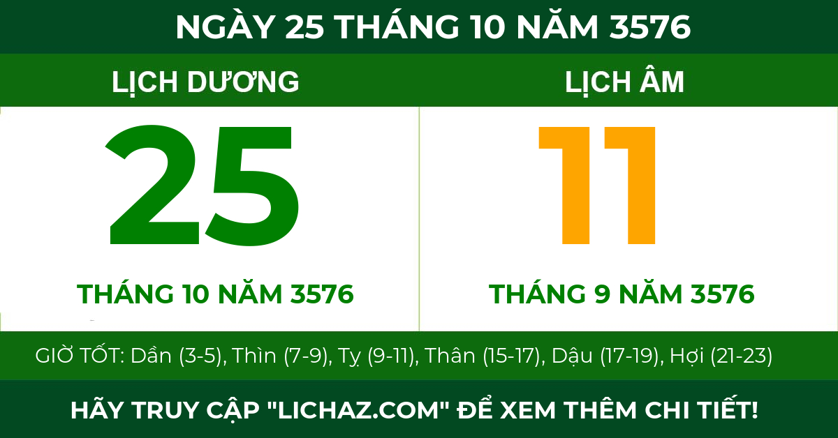 lịch âm ngày 25 tháng 10 năm 3576