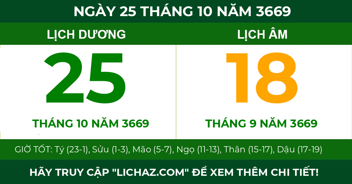lịch âm ngày 25 tháng 10 năm 3669