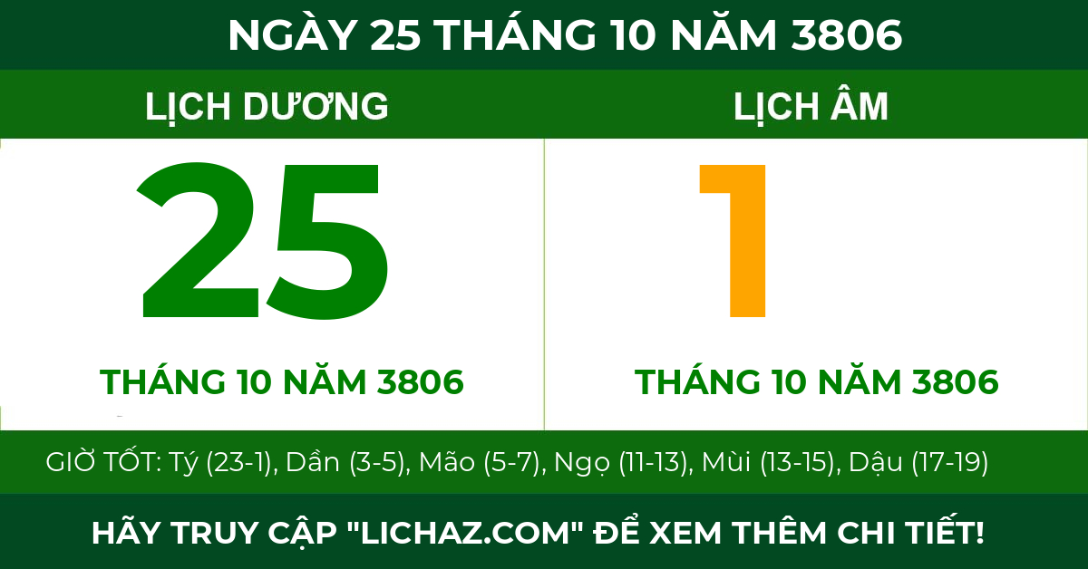 lịch âm ngày 25 tháng 10 năm 3806