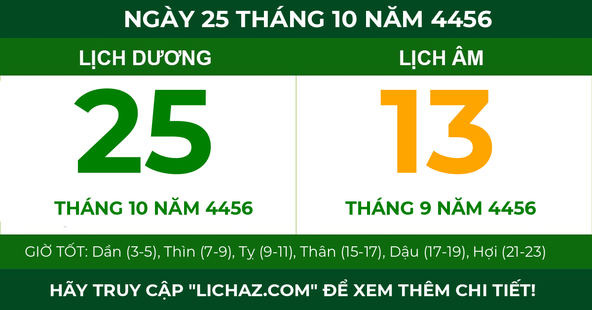lịch âm ngày 25 tháng 10 năm 4456