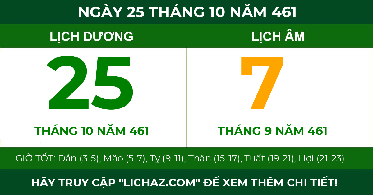 lịch âm ngày 25 tháng 10 năm 461