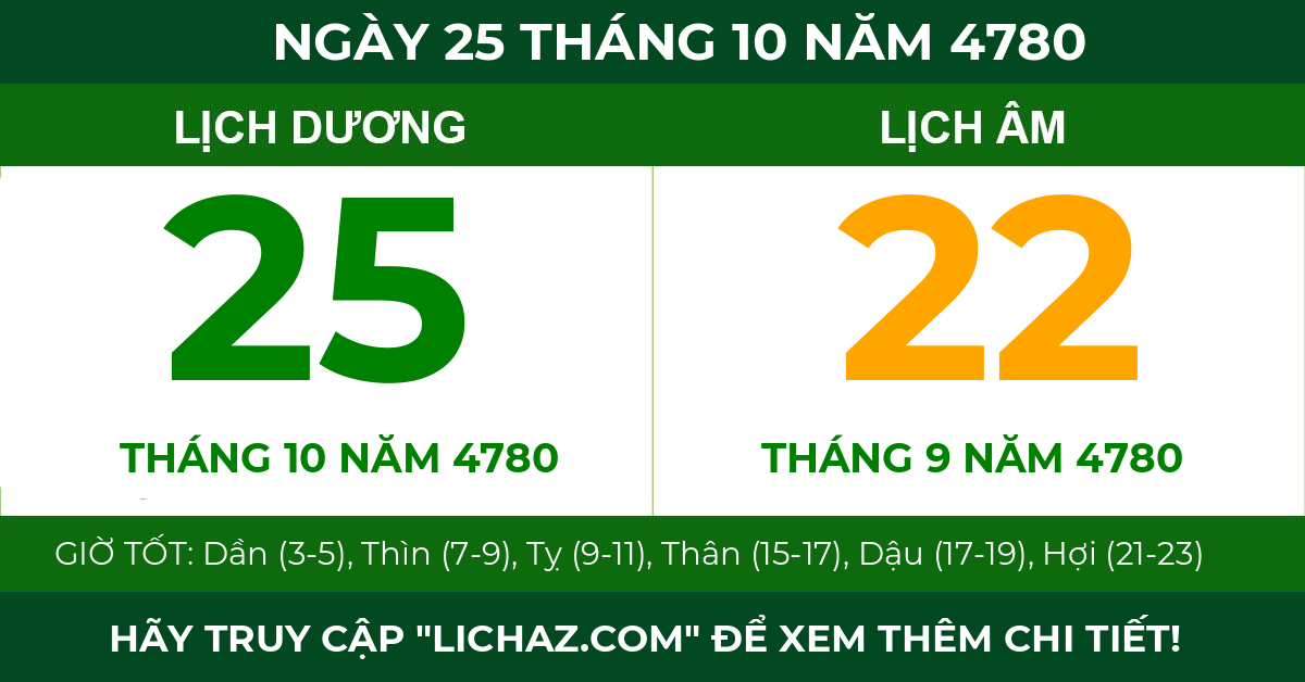 lịch âm ngày 25 tháng 10 năm 4780