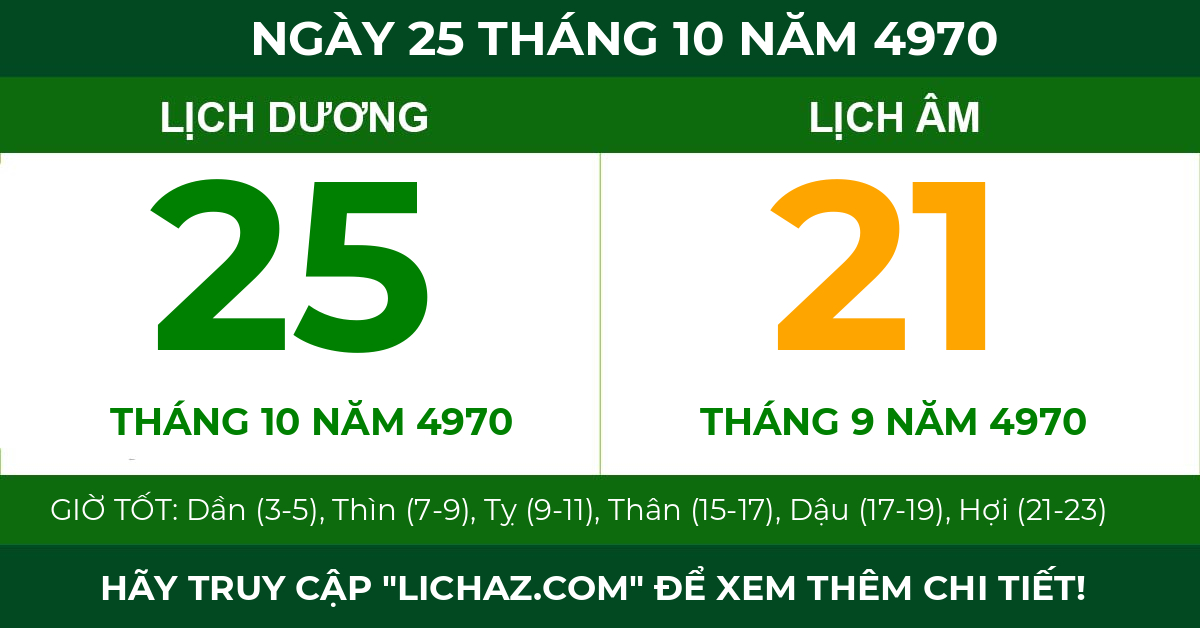 lịch âm ngày 25 tháng 10 năm 4970