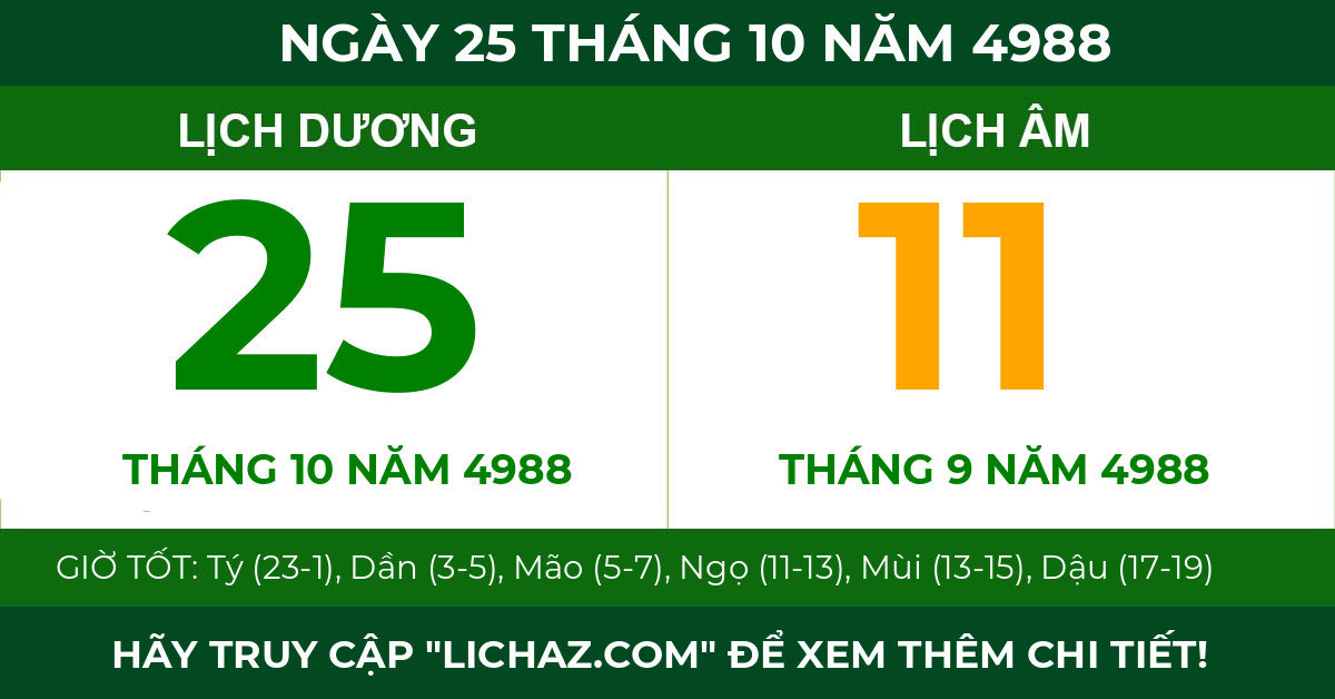 lịch âm ngày 25 tháng 10 năm 4988