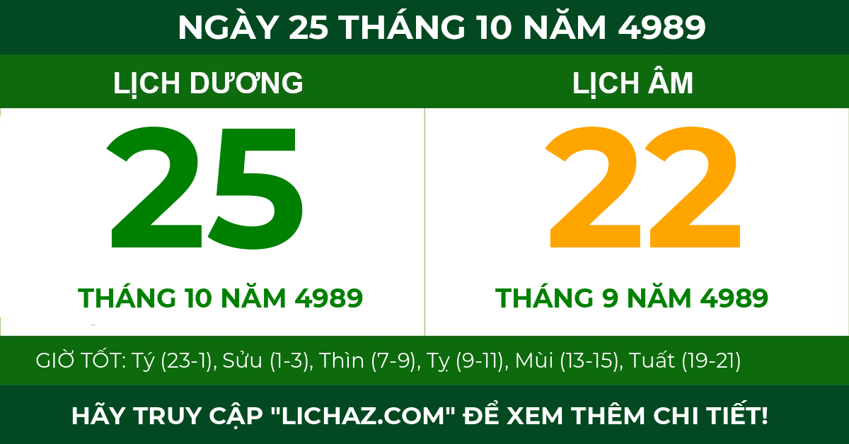 lịch âm ngày 25 tháng 10 năm 4989