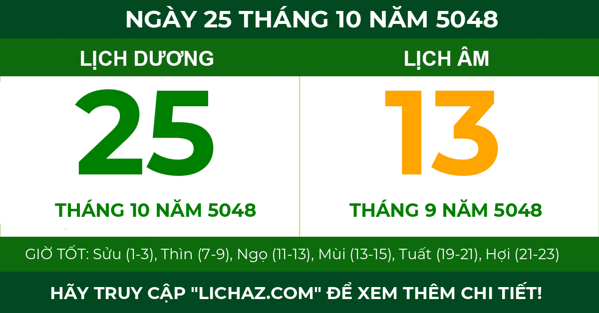 lịch âm ngày 25 tháng 10 năm 5048