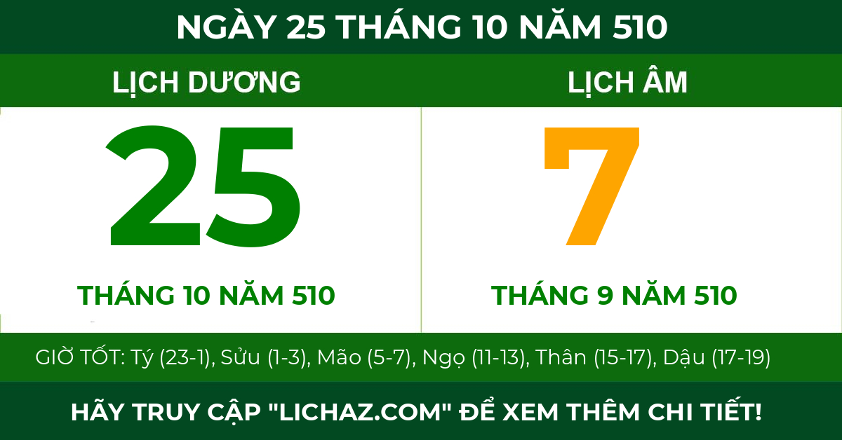 lịch âm ngày 25 tháng 10 năm 510