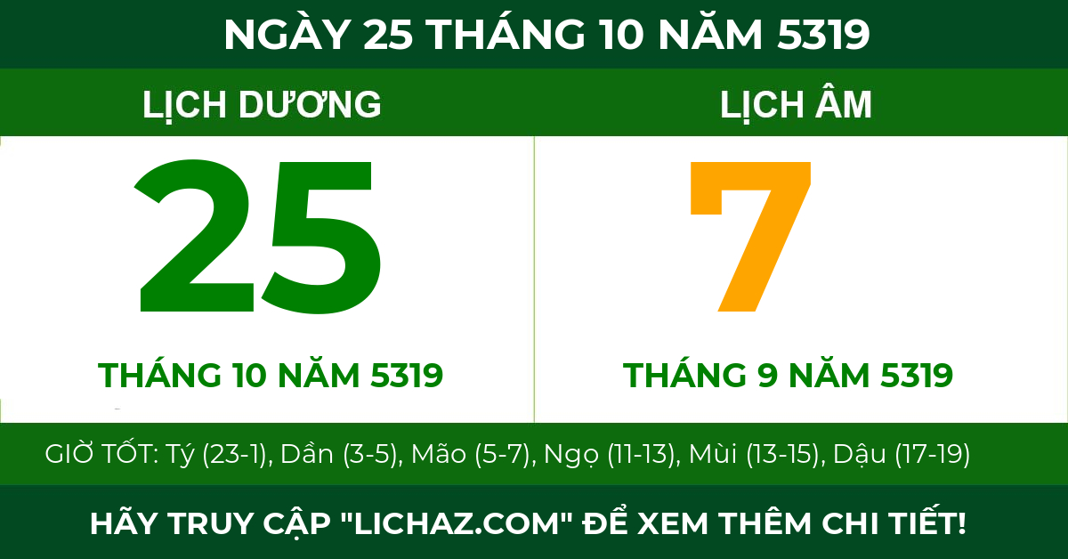 lịch âm ngày 25 tháng 10 năm 5319