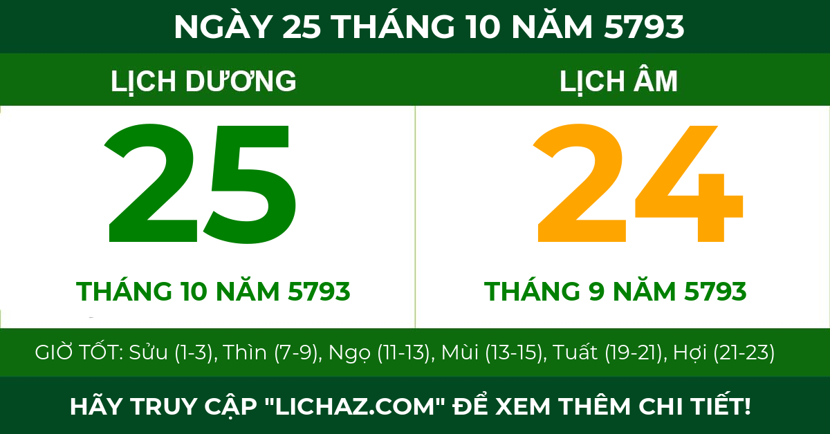 lịch âm ngày 25 tháng 10 năm 5793