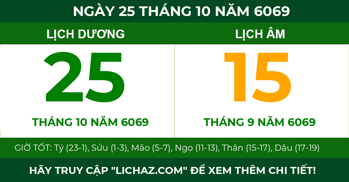 lịch âm ngày 25 tháng 10 năm 6069