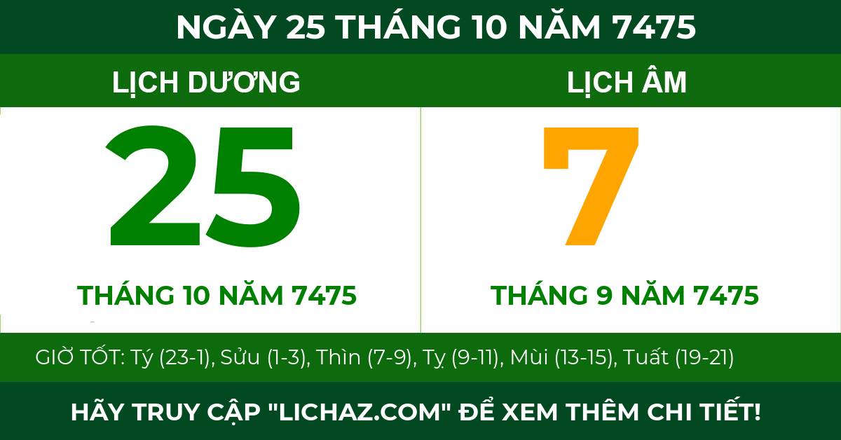 lịch âm ngày 25 tháng 10 năm 7475