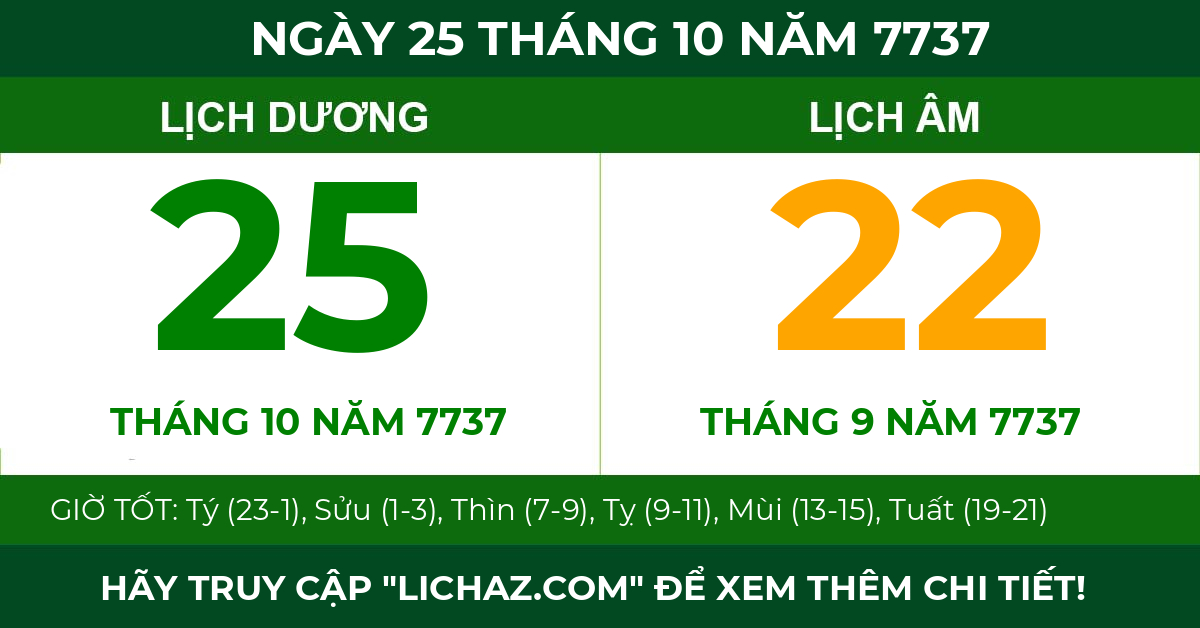 lịch âm ngày 25 tháng 10 năm 7737