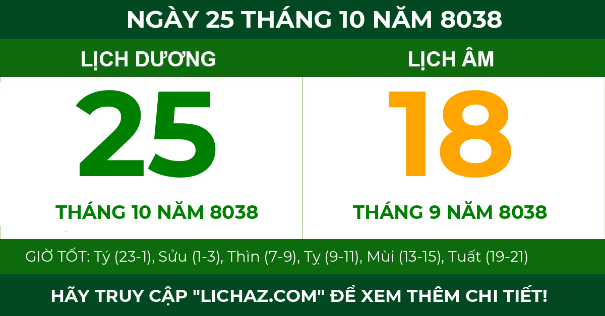 lịch âm ngày 25 tháng 10 năm 8038