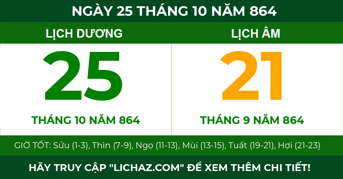 lịch âm ngày 25 tháng 10 năm 864