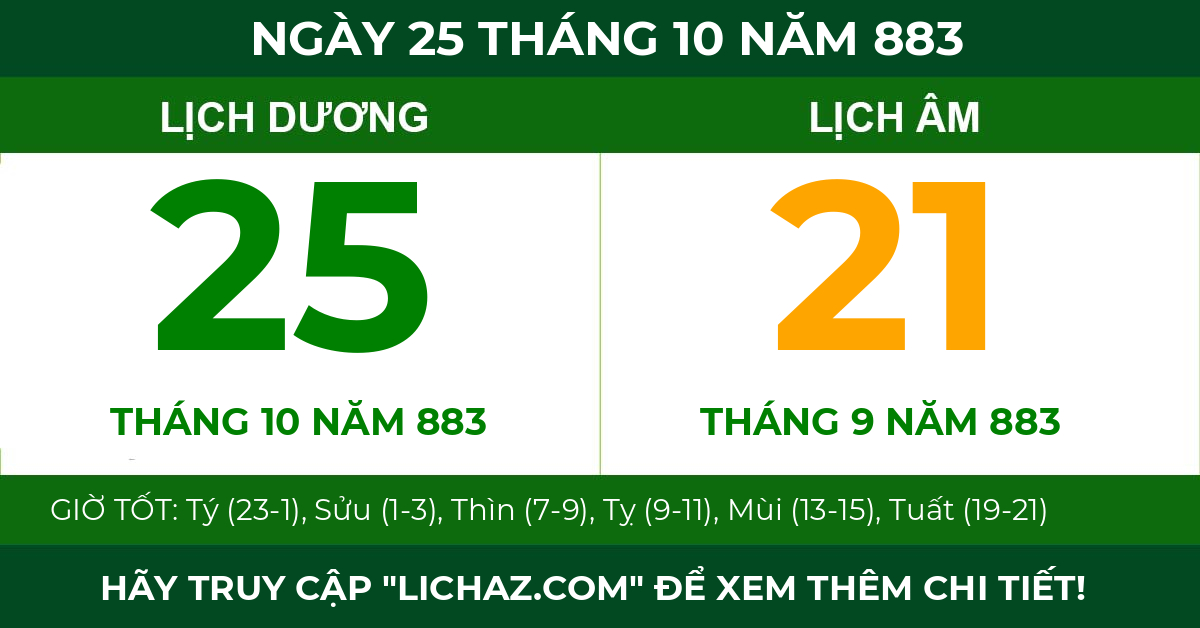 lịch âm ngày 25 tháng 10 năm 883