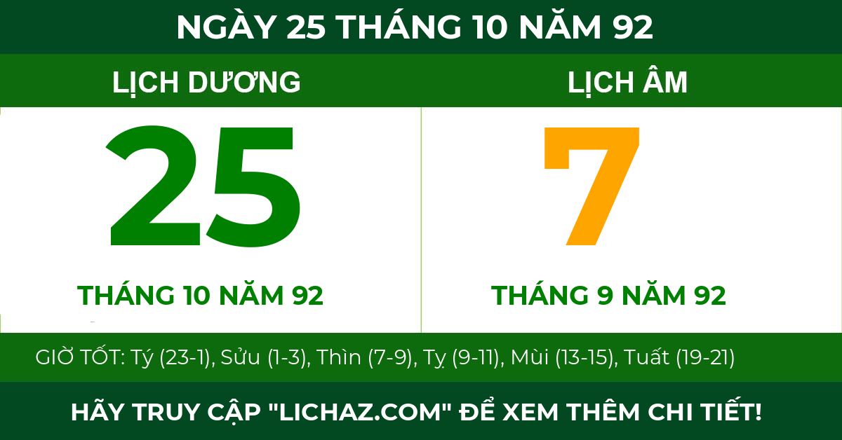 lịch âm ngày 25 tháng 10 năm 92