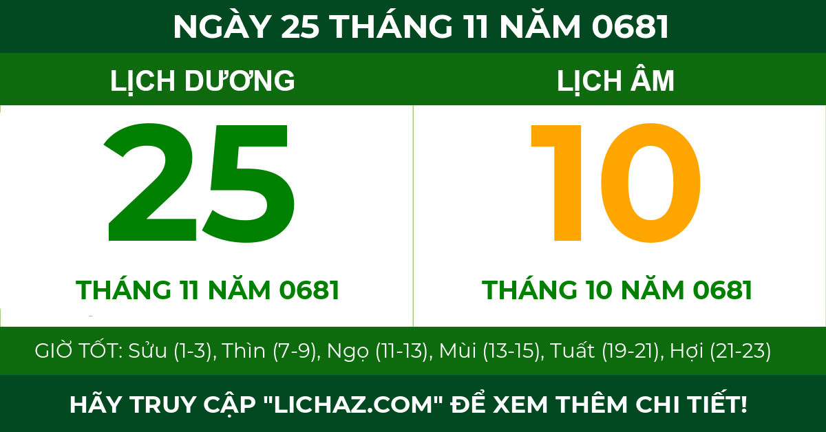 lịch âm ngày 25 tháng 11 năm 0681