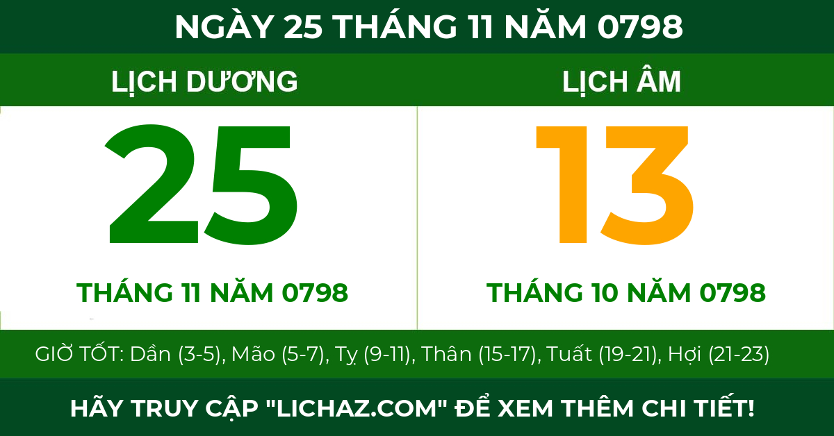 lịch âm ngày 25 tháng 11 năm 0798