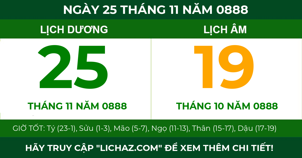 lịch âm ngày 25 tháng 11 năm 0888
