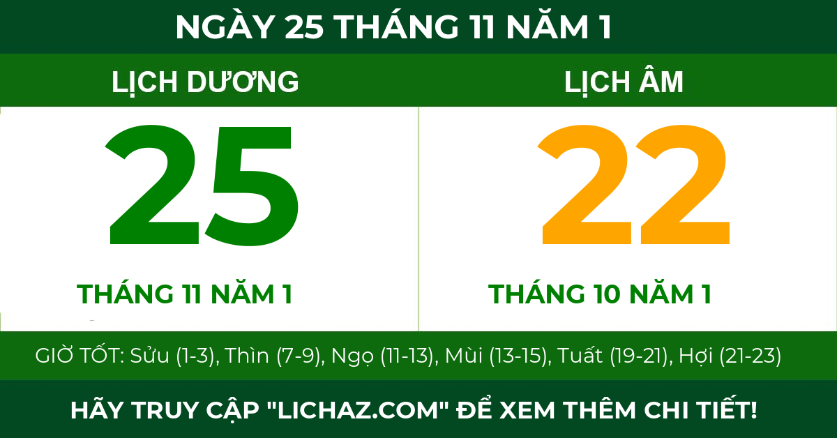 lịch âm ngày 25 tháng 11 năm 1