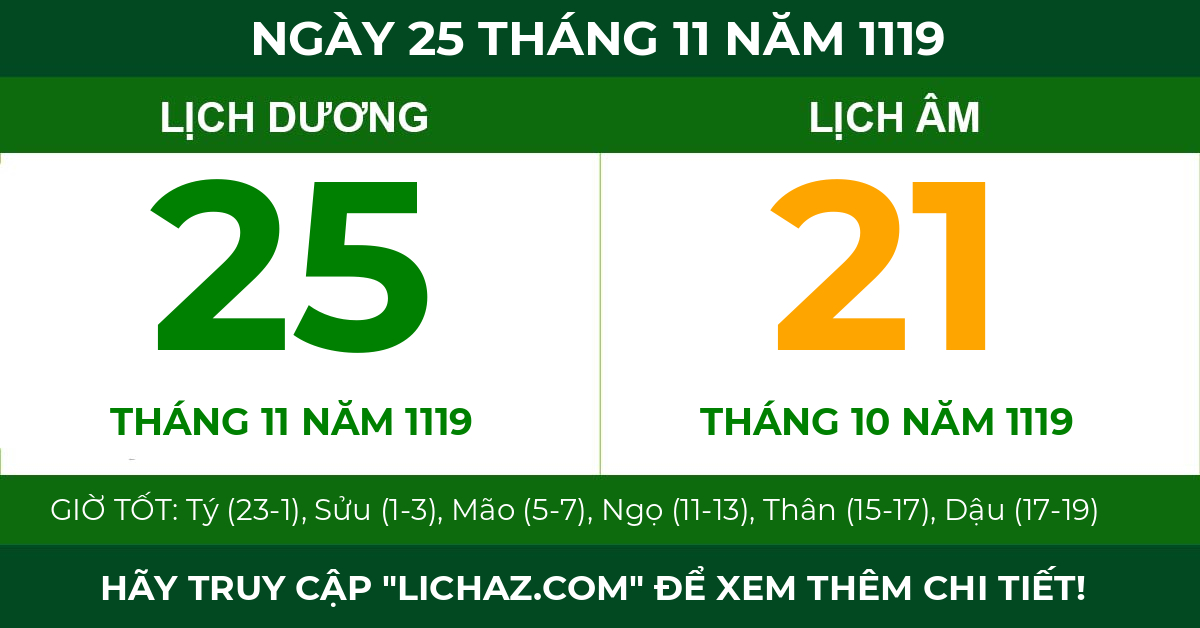 lịch âm ngày 25 tháng 11 năm 1119