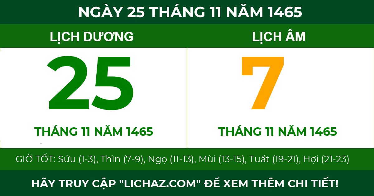 lịch âm ngày 25 tháng 11 năm 1465