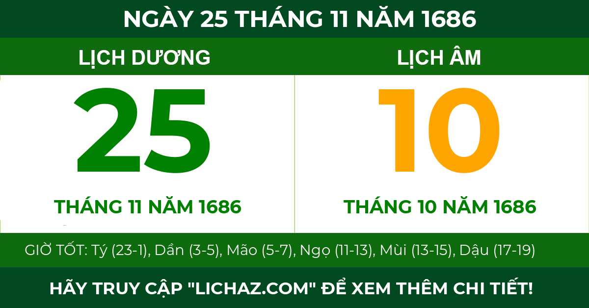 lịch âm ngày 25 tháng 11 năm 1686