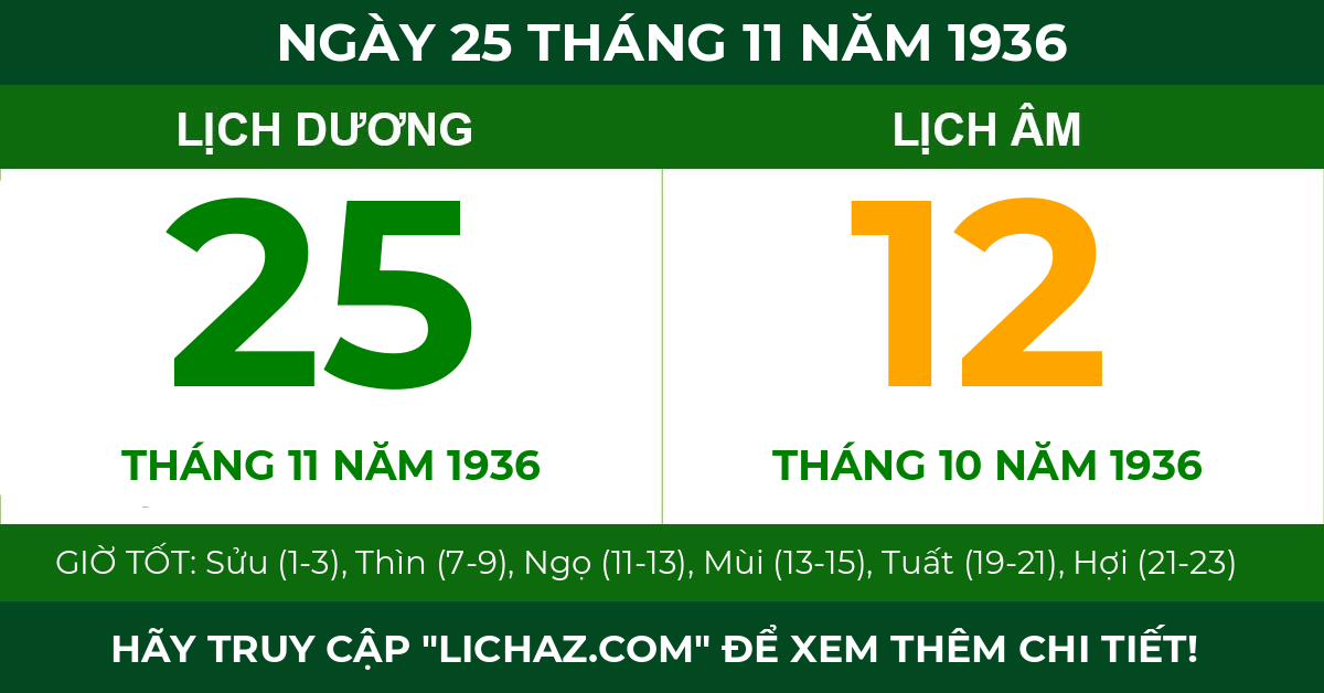 lịch âm ngày 25 tháng 11 năm 1936