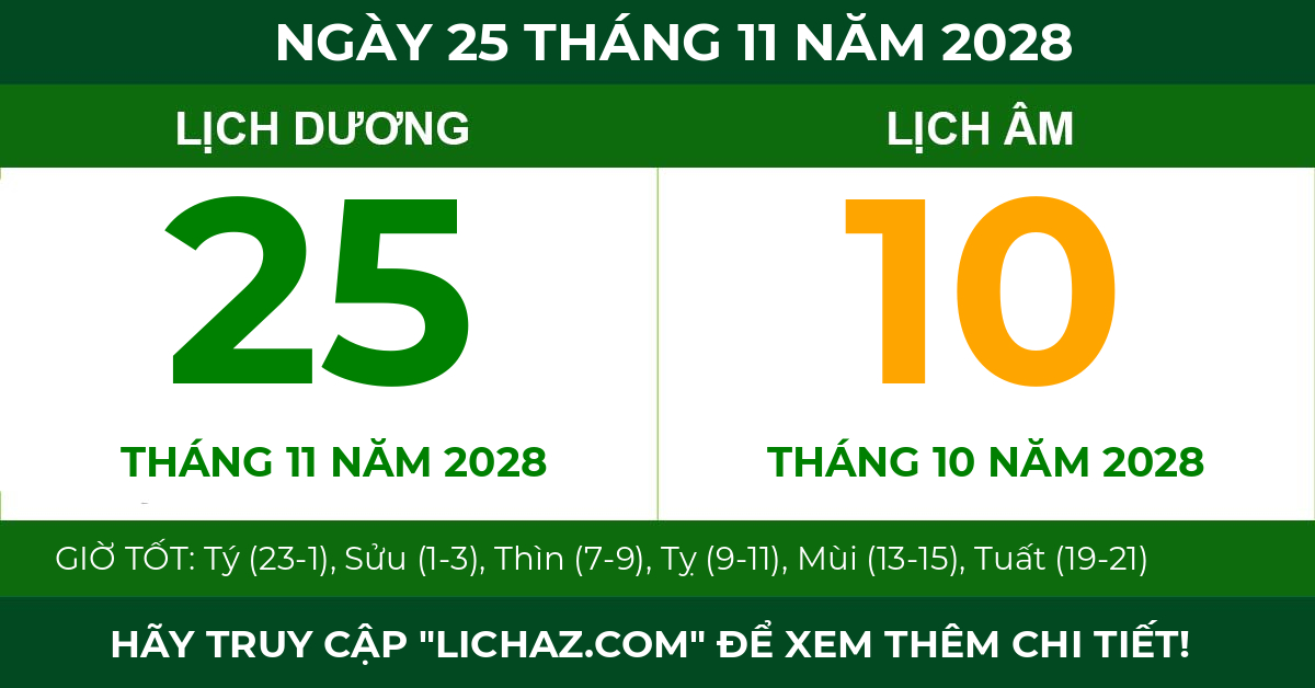 lịch âm ngày 25 tháng 11 năm 2028