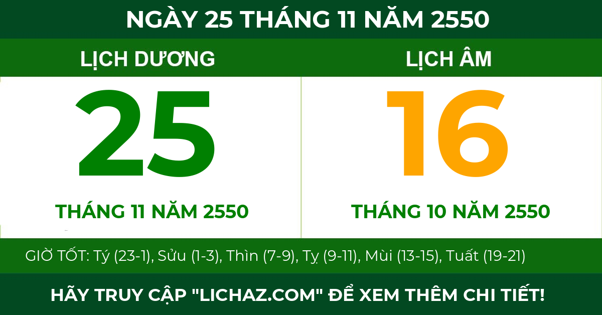 lịch âm ngày 25 tháng 11 năm 2550