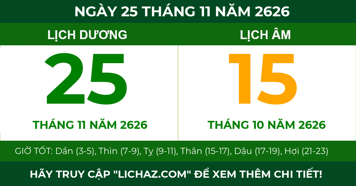 lịch âm ngày 25 tháng 11 năm 2626