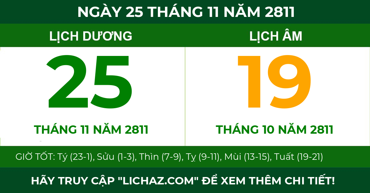 lịch âm ngày 25 tháng 11 năm 2811