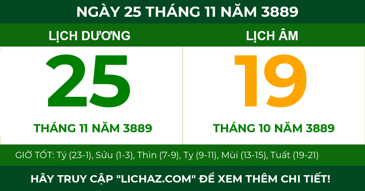 lịch âm ngày 25 tháng 11 năm 3889