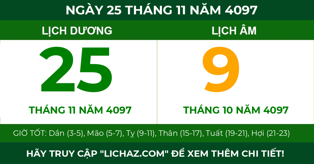 lịch âm ngày 25 tháng 11 năm 4097