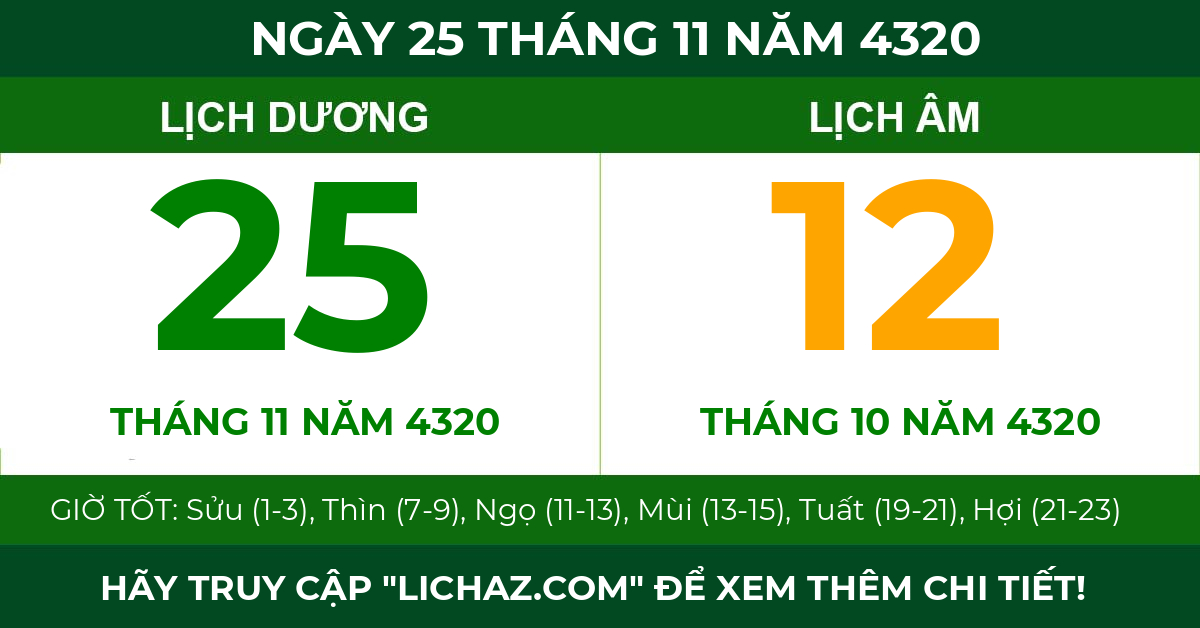 lịch âm ngày 25 tháng 11 năm 4320