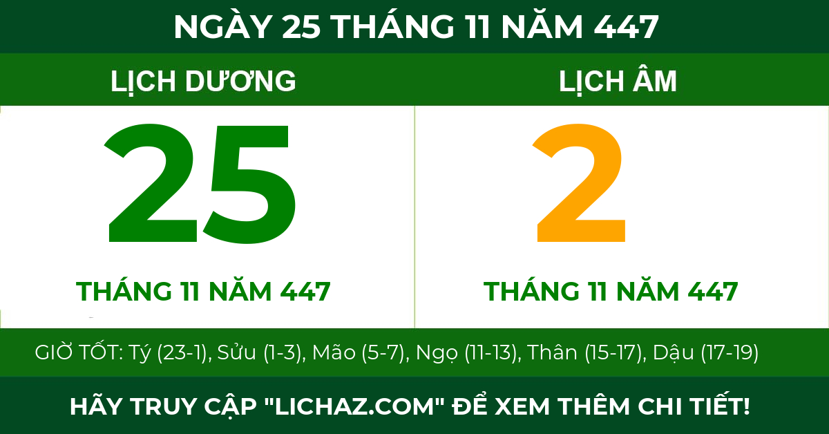 lịch âm ngày 25 tháng 11 năm 447