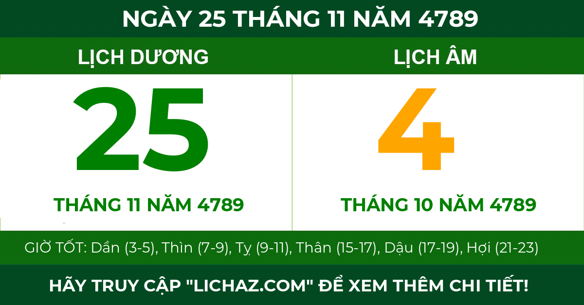 lịch âm ngày 25 tháng 11 năm 4789