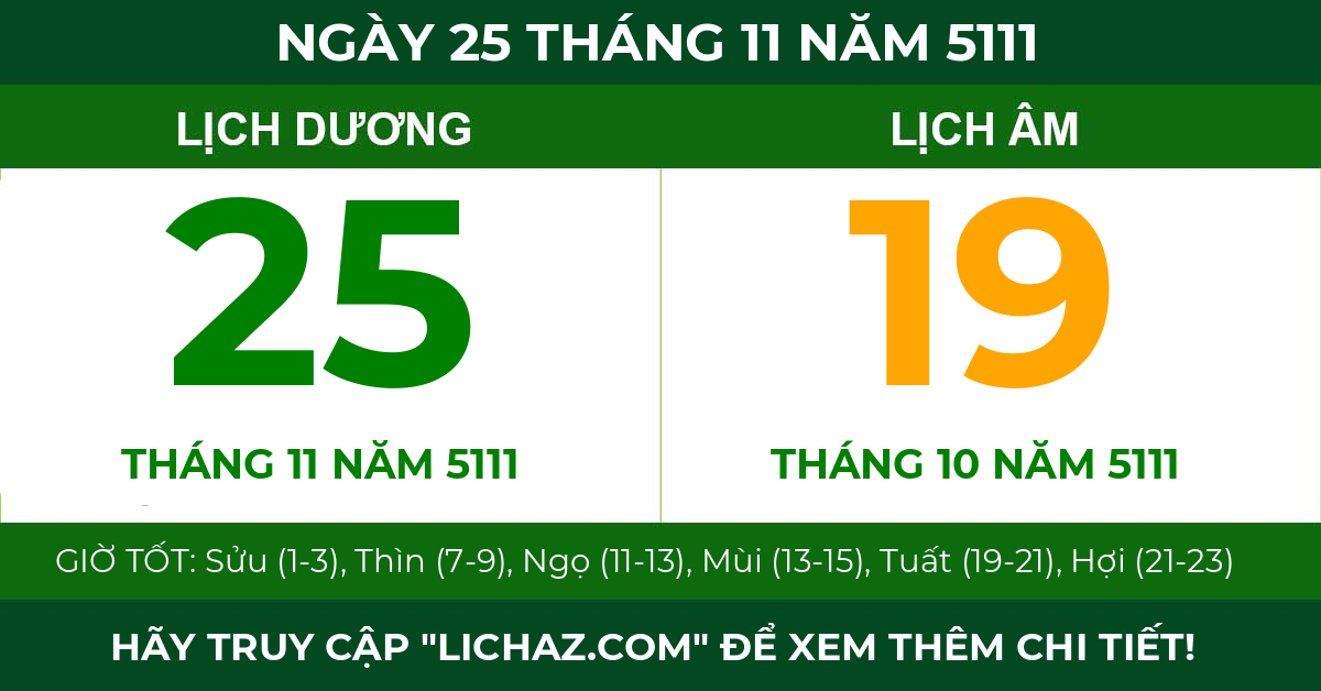 lịch âm ngày 25 tháng 11 năm 5111