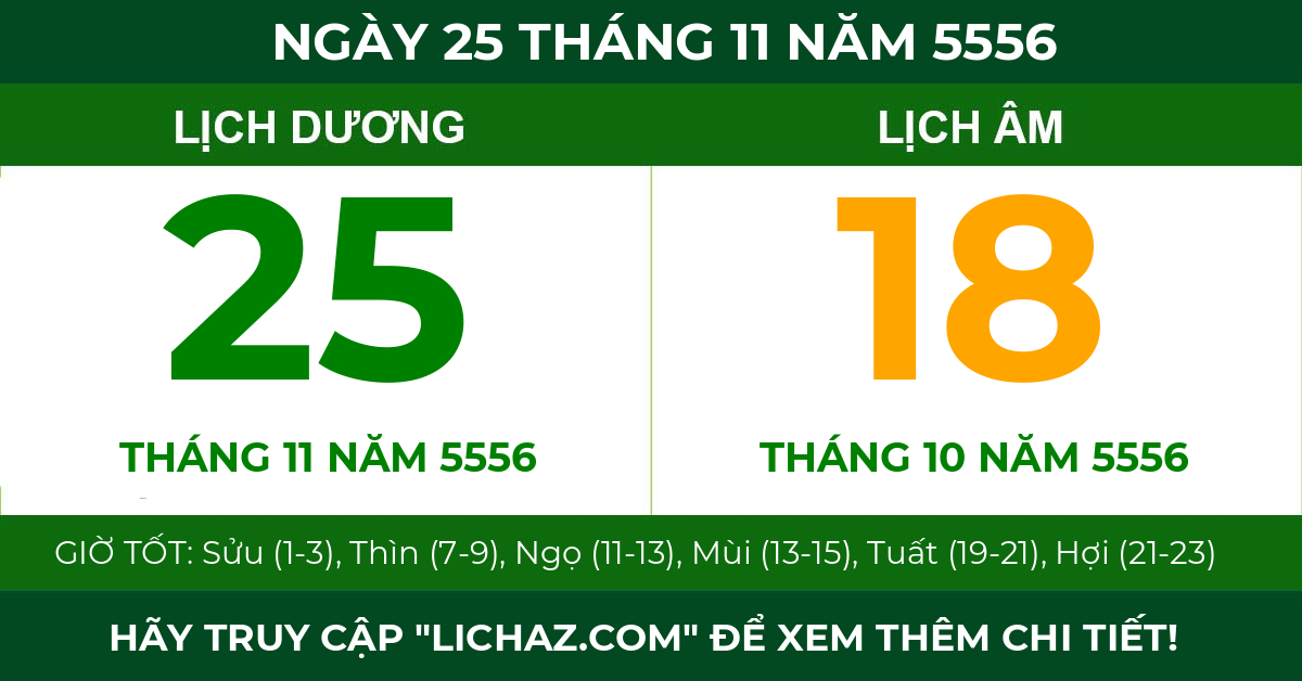 lịch âm ngày 25 tháng 11 năm 5556