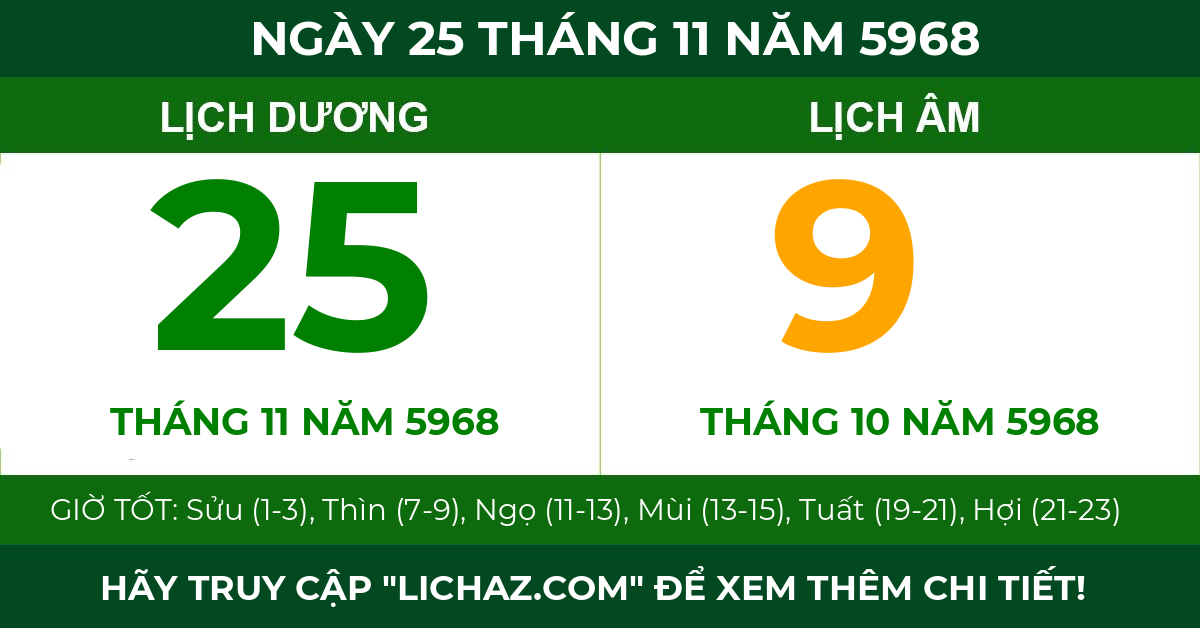 lịch âm ngày 25 tháng 11 năm 5968
