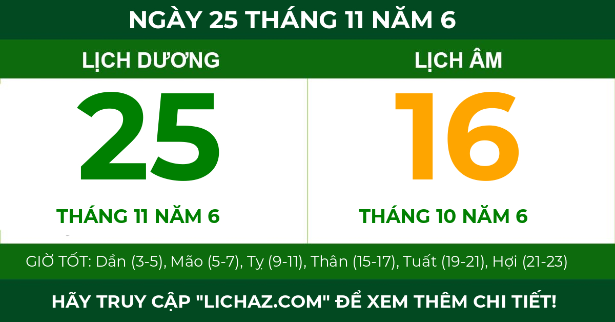 lịch âm ngày 25 tháng 11 năm 6