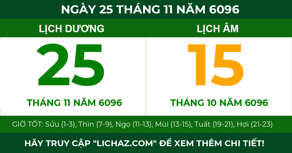 lịch âm ngày 25 tháng 11 năm 6096